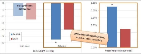 Schaubild 1: Die Grafik zeigt die Komposition des hypokalorischen Ernährungssetups. Wie der Doc treffenderweise bemerkt: das in dieser Studie hoch gewählte Defizit resultiert aus dem hohen BMI (+30) und dem hohen KFA der Probanden (~40 %). Junge, trainierende und vor allem schlankere Personen sollten mit einem weitaus geringeren Kaloriendefizit einsteigen. (Quelle: Suppversity)