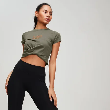 T-Shirt mit Twist-Detail vorne für Ruhetage - Avocado