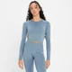 MP Damen Shape Nahtloses Langarm-Crop-Top – Steinblau