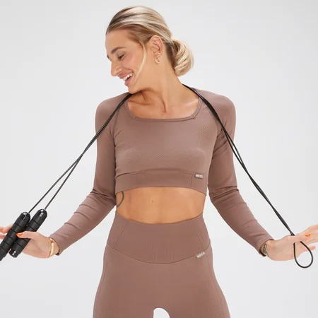 MP x Tatiana Nahtloses Croptop mit langen Ärmeln – Haselnuss
