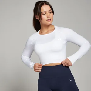 MP Damen Shape Nahtloses Langarm-Crop-Top — Weiß - Size S