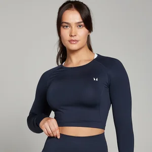 MP Damen Shape Nahtloses Langarm-Crop-Top — Navy - Size S