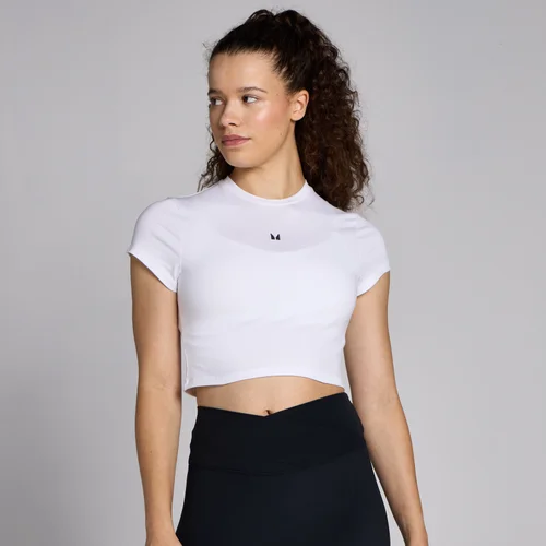 MP Damen Basics Körperbetontes Kurzarm-Crop-T-Shirt – Weiß