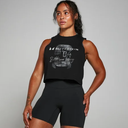 MP Damen Origin Crop-Top mit Grafik Verwaschenes Schwarz