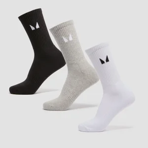 MP Unisex Crew Socks (3 Pack) - White/Black/Grey Marl - Size UK 6-8