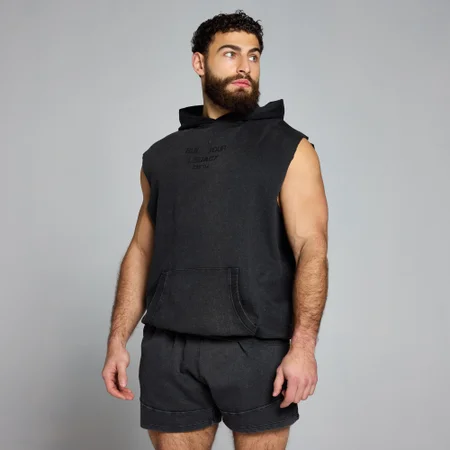 MP Herren Origin Washed Ärmelloser Kapuzenpulli mit Grafik – Verwaschenes Schwarz