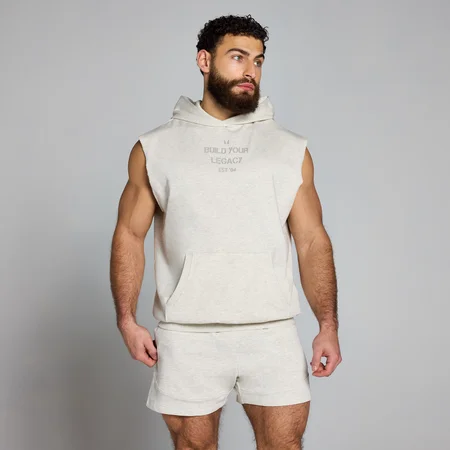 MP Herren Origin Washed Ärmelloser Kapuzenpulli mit Grafik – Hellgrau