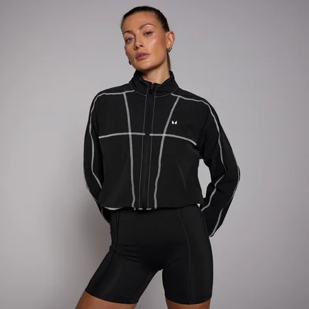 MP Damen Tempo Cropped-Windjacke mit Kontrastnaht – Schwarz