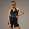 MP X Tatiana Shorts-All-In-One mit kontrastierendem Neckholder-Ausschnitt – Schwarz