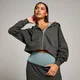 MP Damen Tempo Crop-Kapuzenpulli mit Durchgehendem Reißverschluss – Nachtgrau