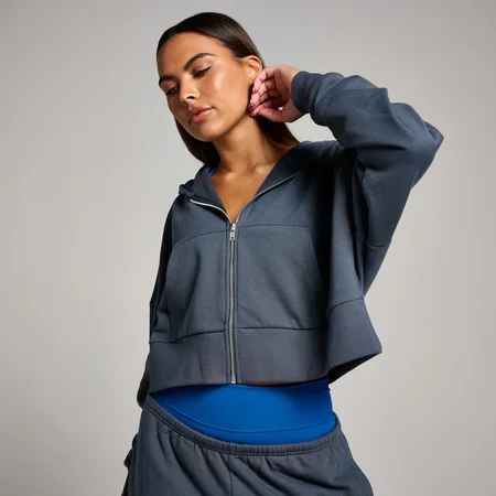 MP Damen Tempo Crop-Kapuzenpulli mit Durchgehendem Reißverschluss – Mitternacht