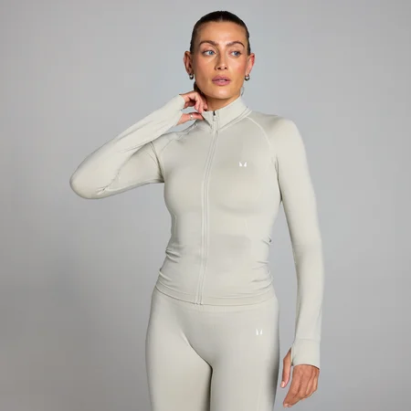 MP Damen Shape Nahtlose Jacke mit durchgehendem Reißverschluss – Aschgrau