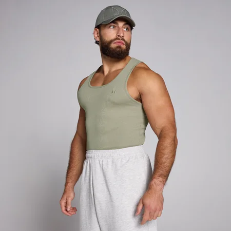 MP Herren Geripptes Tanktop mit Muskelpassform – Dunkles Salbeigrün