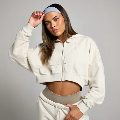 MP Damen Applique Kapuzenpulli mit verkürztem Schnitt mit Reißverschluss – Knochen