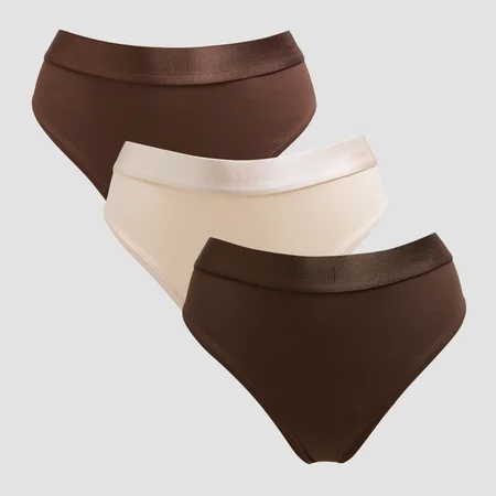 MP Damen Tanga mit Mittelhohem Bund (3er-Packung) – Dunkle Schokolade/Braun/Warmes Cremeweiß