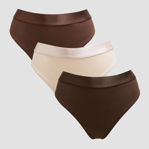 MP Damen Tanga mit Mittelhohem Bund (3er-Packung) – Dunkle Schokolade/Braun/Warmes Cremeweiß