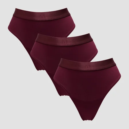 MP Damen Tanga mit Mittelhohem Bund (3er-Packung) – Dunkle Beere