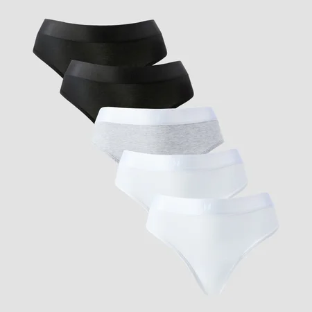 MP Damen Tanga mit Mittelhohem Bund (5er-Packung) – Weiß/Schwarz/Hellgrau