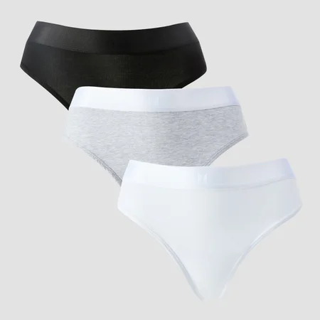 MP Damen Tanga mit Mittelhohem Bund (5er-Packung) – Weiß/Schwarz/Hellgrau