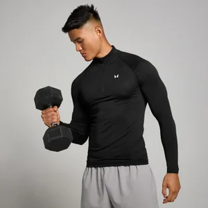 MP Herren Tempo Pillar Nahtloses Oberteil mit Grafikelement und 1/4-Reißverschluss – Schwarz - Size L