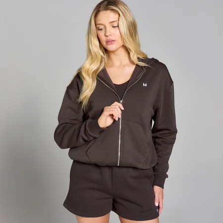 MP Damen Basics Kapuzenpulli mit durchgehendem Reißverschluss – Schokolade