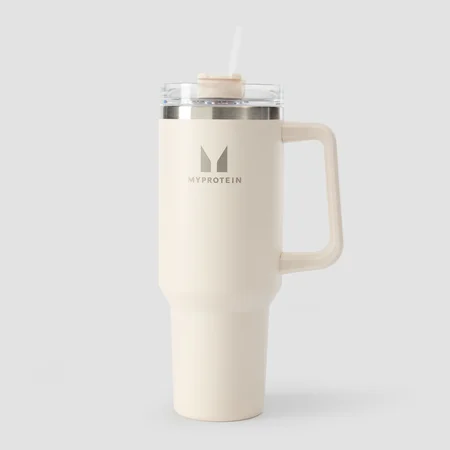 Myprotein Metall-Trinkflasche mit Seitgriff und Strohhalm 1200ml - Cremeweiß