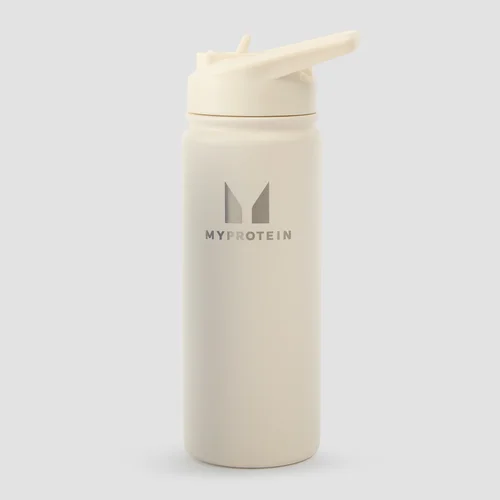 Myprotein Flip-Trinkhalm-Flasche aus recyceltem Metall, 500 ml – Naturcreme