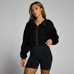 MP Damen Basics Kapuzenpulli mit verkürztem Schnitt und durchgehendem Reißverschluss – Schwarz - Size XS
