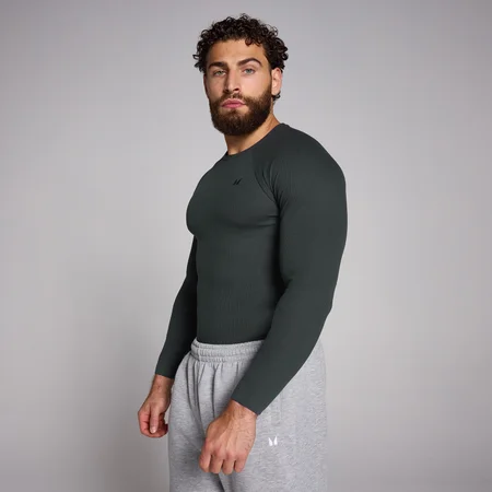 MP Herren Origin geripptes langärmeliges Shirt in Muskelpassform – Verwaschenes Schwarz