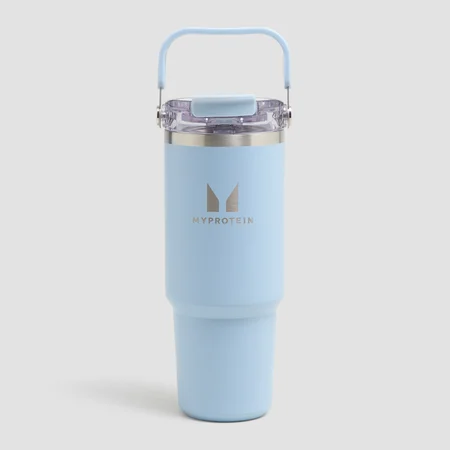 Myprotein Recycelte Metall Trinkflasche mit Tragegriff und Strohhalm 900 ml - Babyblau