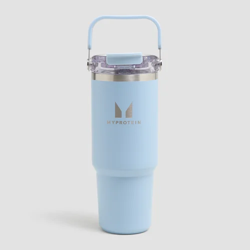 Myprotein Recycelte Metall Trinkflasche mit Tragegriff und Strohhalm 900 ml - Babyblau