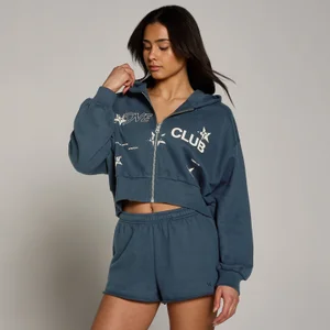 MP Damen Move Club Graphic Lightweight Loopback Zip Through Hoodie - Faded Blue - Size M
