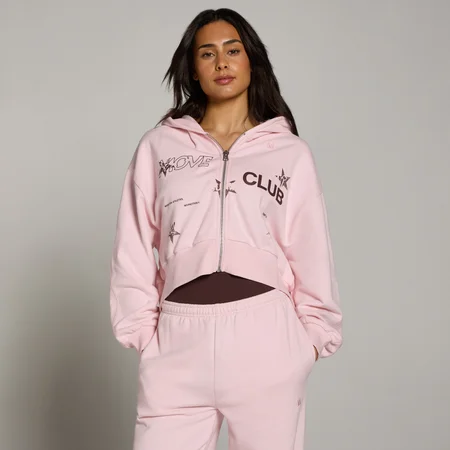 MP Damen Move Club Graphic Leicht Loopback Durchgehender Reißverschluss Hoodie - Blush