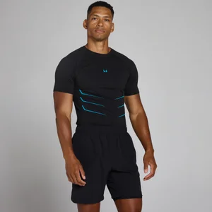 Lift Muscle Fit Nahtloses T-Shirt - Vintage-Schwarz/Power Blue - Size XS