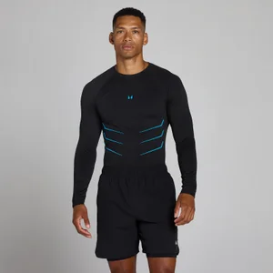 Lift nahtloses Langarm-Top in Muscle-Passform - Vintage-Schwarz/Power Blue - Size XS