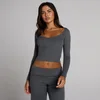 MP Damen V-Ausschnitt Langarmshirt mit Rippung - Robust-Grau