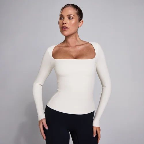 MP Damen SculptForm Langarm-Top mit eckigem Ausschnitt - Perle