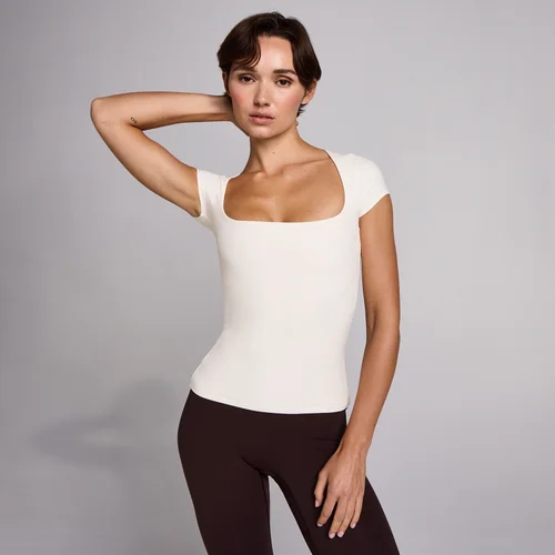 MP Damen SculptForm Kurzarm-Top mit eckigem Ausschnitt - Perle