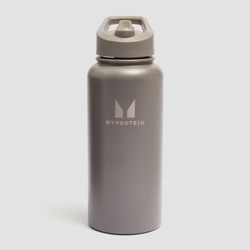 Myprotein recycelte Metallflasche mit Klappstrohhalm 1 L – Dunkles Trüffelbraun